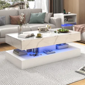 Stylish Coffee Table with LED lights and 2 Drawers