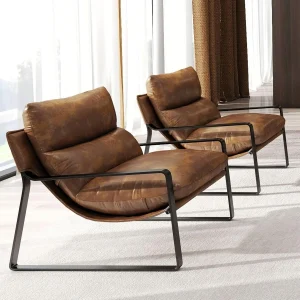 Set of 2 Leather Accent Lounge Armchairs