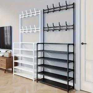 5-Tier Metal Coat Rack with Hooks & Shoe Rack