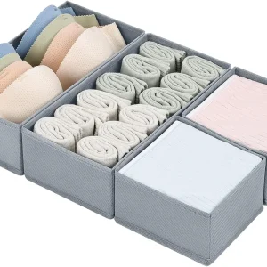 Set of 4 Fabric Drawer Organizer Bins (Grey)