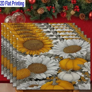 4PCs Printed Autumn Harvest Floral Table Mats