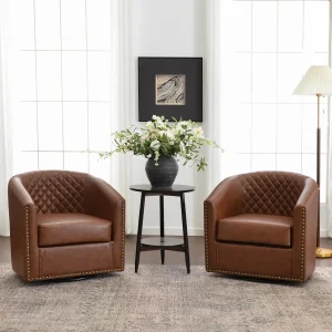 Set of 2 Faux Leather Swivel Accent Chairs