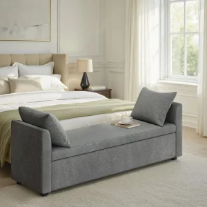 Storage Ottoman Bench with Arms and Throw Pillows