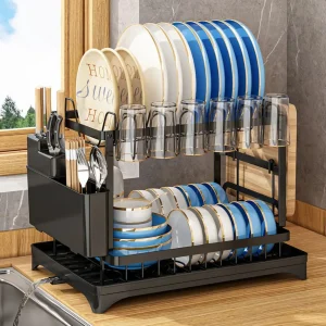 Rotating Dish Drying Rack with Utensil Holder