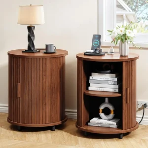 Fluted Round End Table, Mid Century Bedside Table, Modern Nightstands