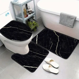 Luxury Black Marble Anti-Slip Bathroom Mat Set