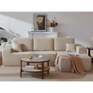 Beige Sectional Sofa with Chaise and Side Pockets