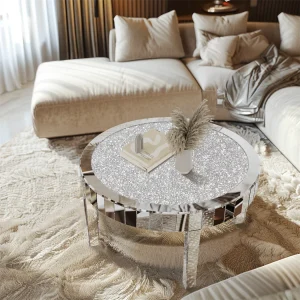 Luxury Silver Round Mirrored Glass Coffee Table