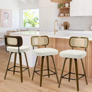 Set of 3 Faux Leather Swivel Counter Height Bar Stools