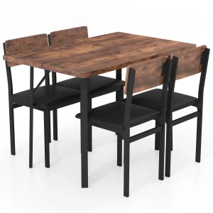 5-Piece Dining Set for 4, 47” Round Kitchen Table 4 Stools with Wooden Tabletop