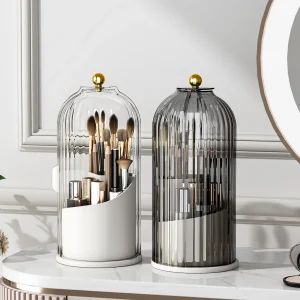 360° Rotating Makeup Brush Holder with Lid